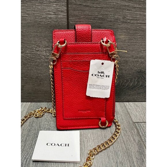 COACH Signature leather crossbody phone Red bag chain - Picture 11 of 13